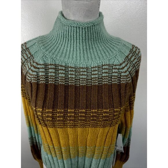 BDG Cropped Mock Neck Chunky Rib Sweater Women's S Gold Blue NWT - Picture 6 of 14